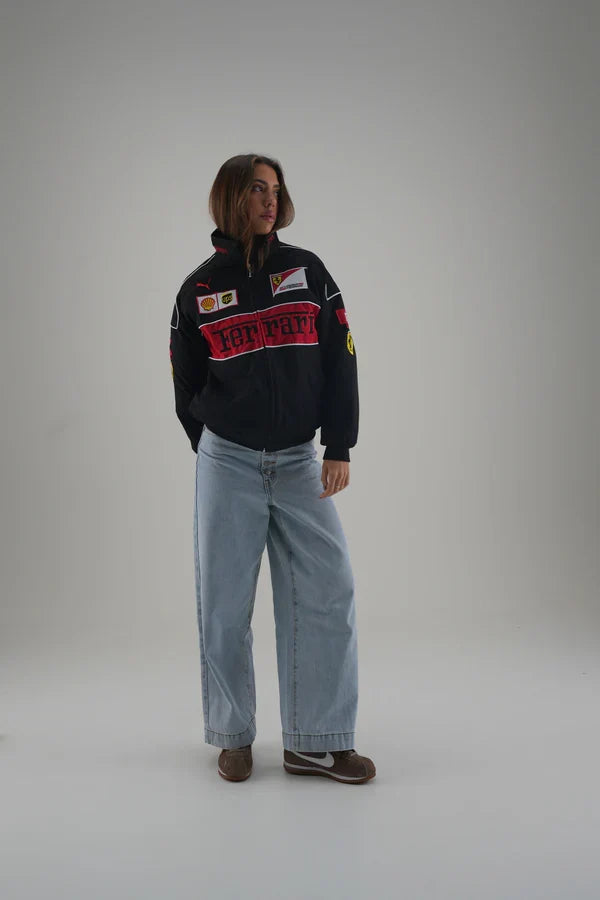 Black Ferrari Embroidered Jacket – Motorsport Streetwear Essential | Averon Racewear - Averon Racewear - View 2