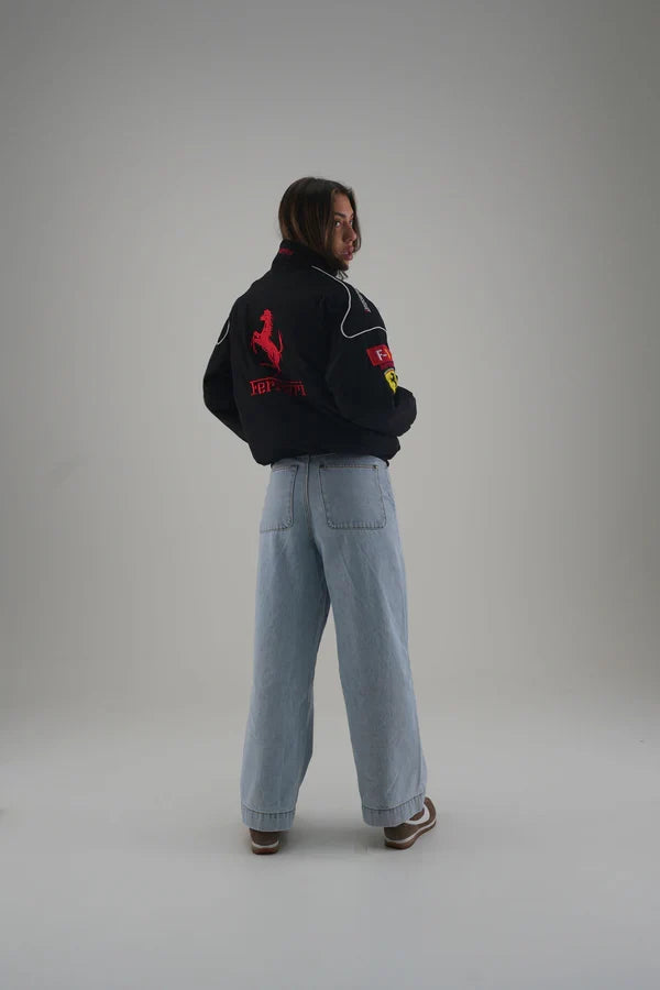 Black Ferrari Embroidered Jacket – Motorsport Streetwear Essential | Averon Racewear - Averon Racewear - View 6