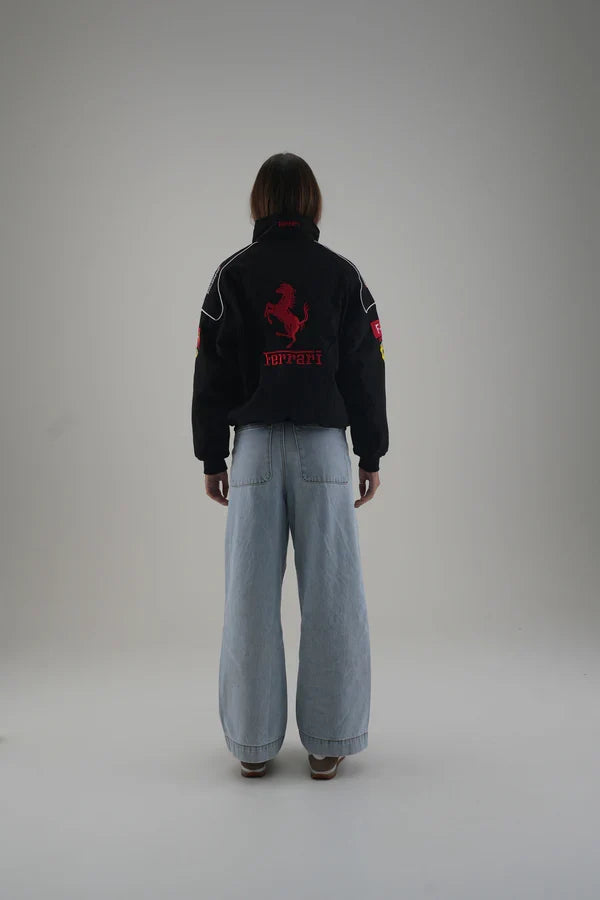Black Ferrari Embroidered Jacket – Motorsport Streetwear Essential | Averon Racewear - Averon Racewear - View 7