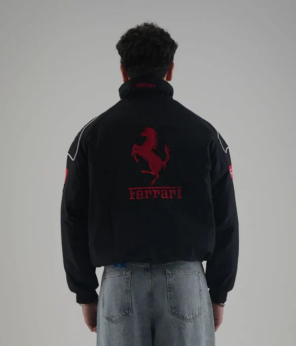 Black Ferrari Embroidered Jacket – Racing Streetwear - Averon Racewear - View 2