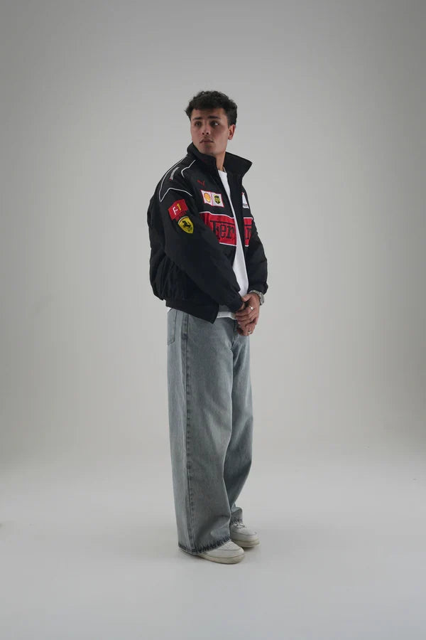Black Ferrari Embroidered Jacket – Racing Streetwear - Averon Racewear - View 3