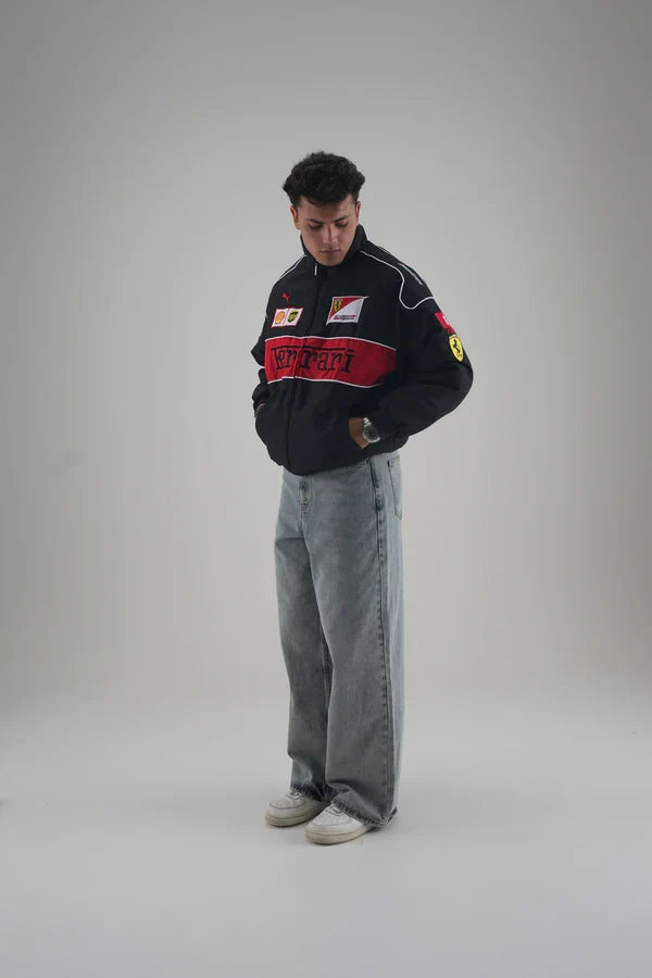 Black Ferrari Embroidered Jacket – Racing Streetwear - Averon Racewear - View 4
