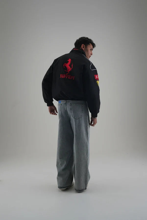 Black Ferrari Embroidered Jacket – Racing Streetwear - Averon Racewear - View 5