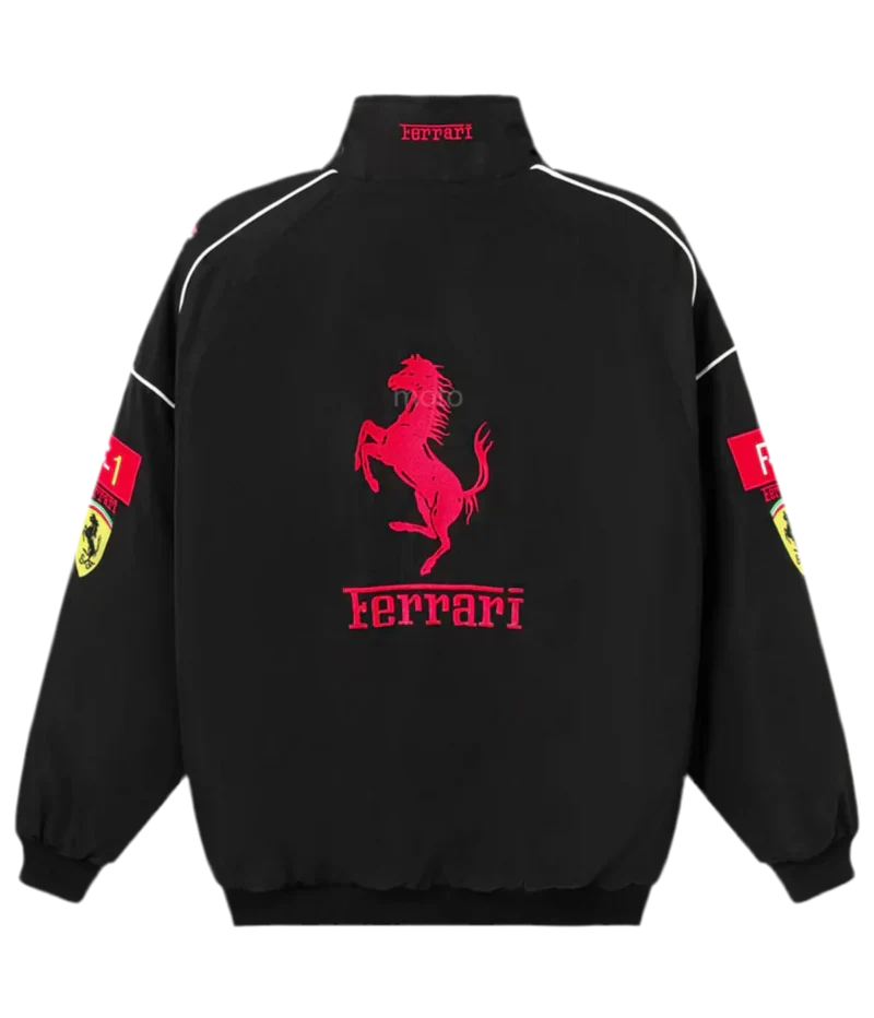 Black Ferrari Embroidered Jacket – Racing Streetwear - Averon Racewear - View 6