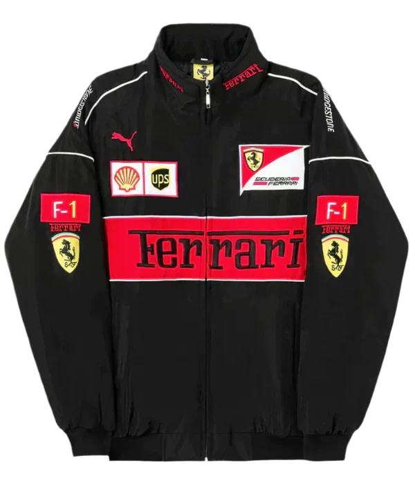 Black Ferrari Embroidered Jacket – Racing Streetwear - Averon Racewear - View 7