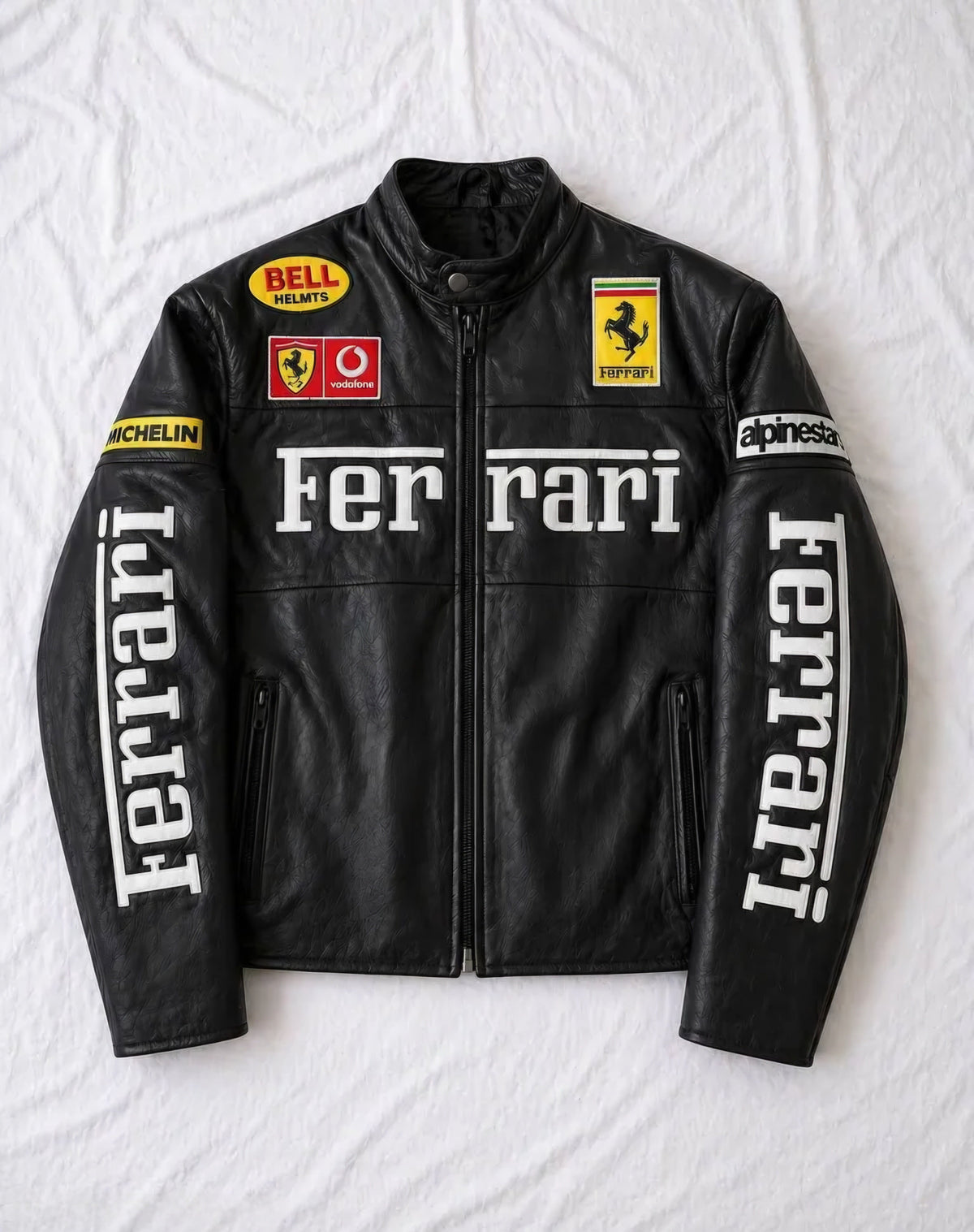 Black Ferrari Synthetic Leather Jacket – Classic Racing Streetwear - Averon Racewear - View 1