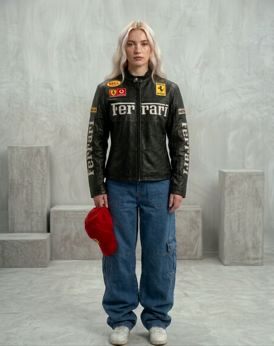 Black Ferrari Synthetic Leather Jacket – Classic Racing Streetwear - Averon Racewear - View 4