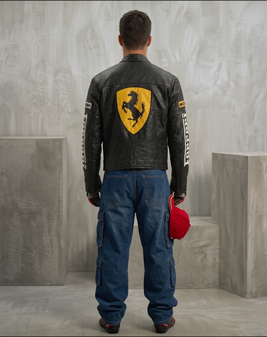 Black Ferrari Synthetic Leather Jacket – Classic Racing Streetwear - Averon Racewear - View 5