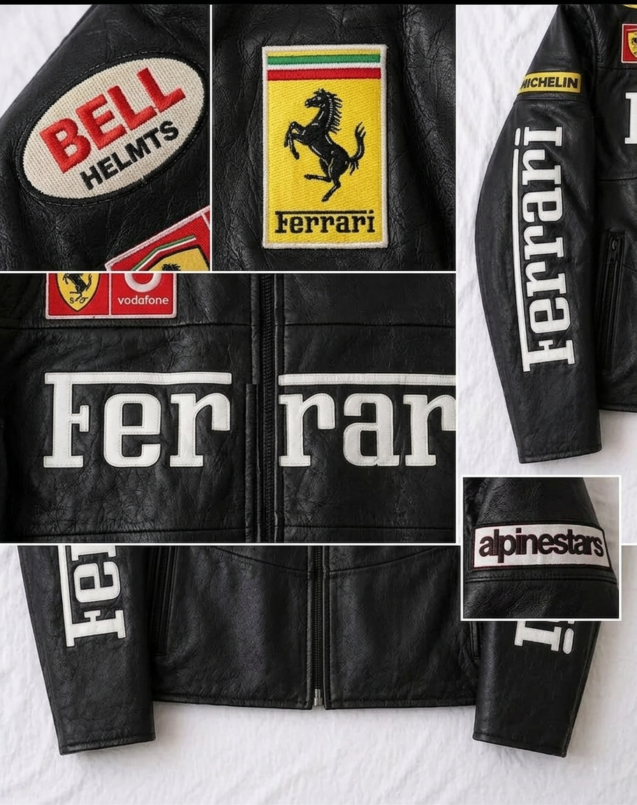 Black Ferrari Synthetic Leather Jacket – Classic Racing Streetwear - Averon Racewear - View 6