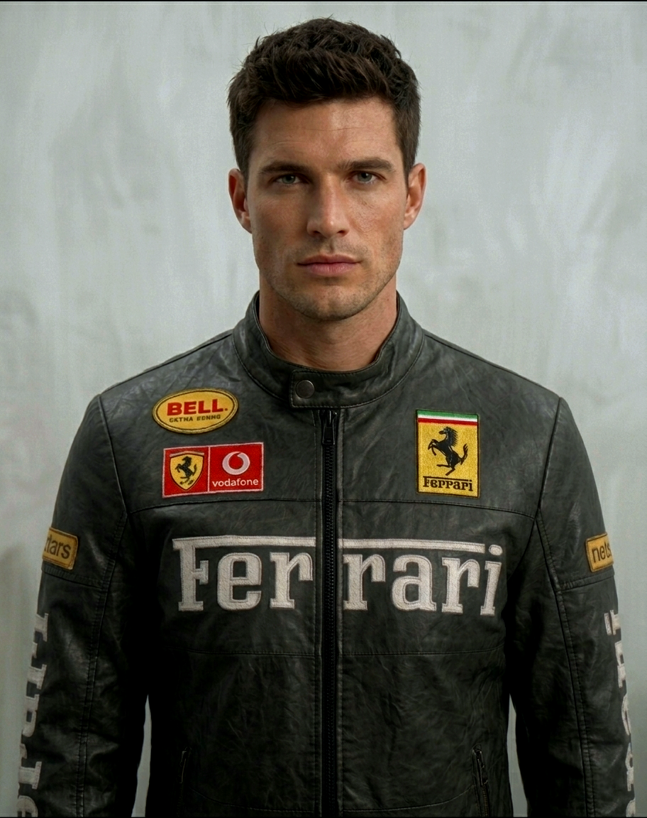 Black Ferrari Synthetic Leather Jacket – Classic Racing Streetwear - Averon Racewear - View 9