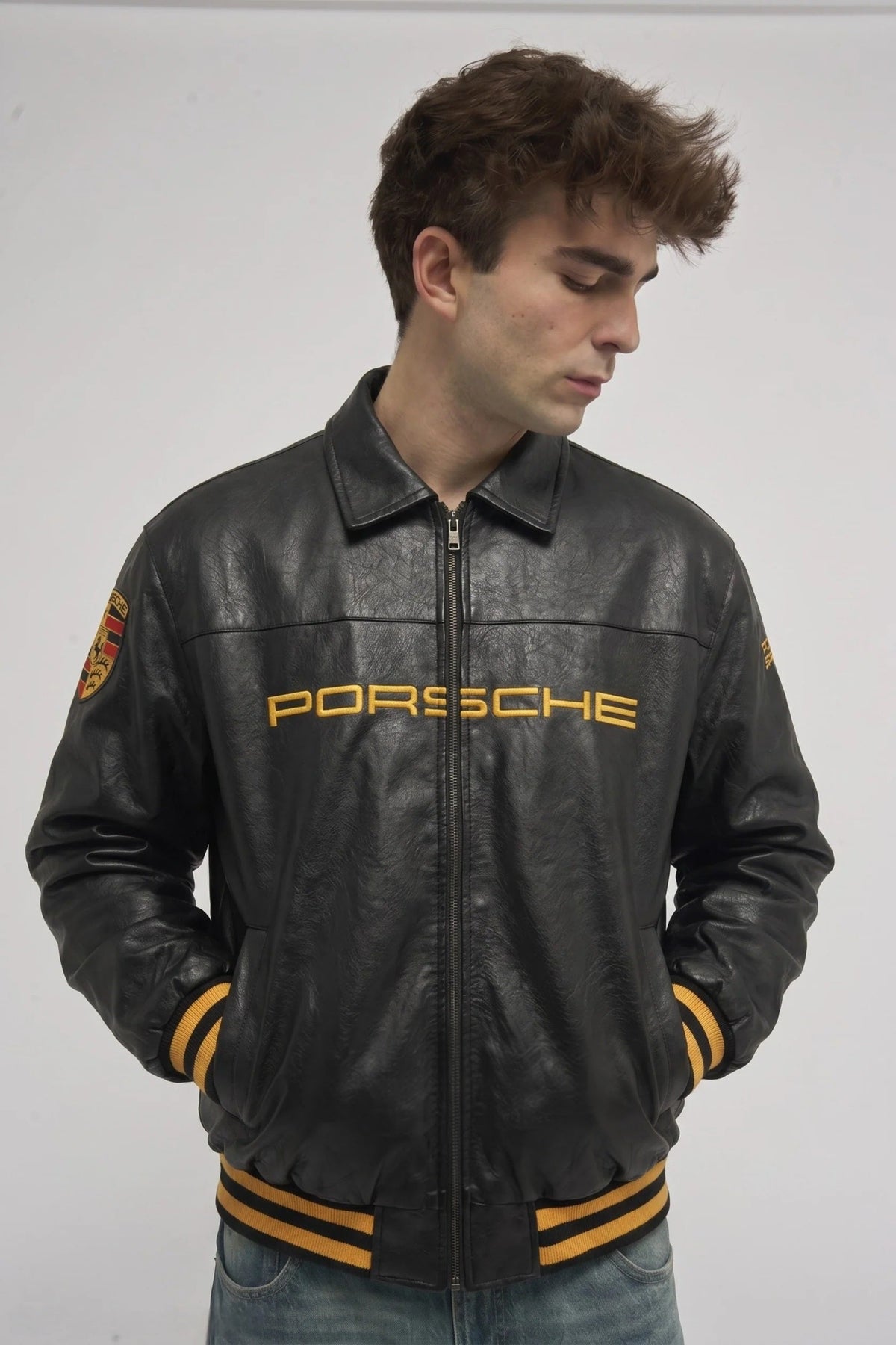 Black Porsche 993 Leather Jacket – Premium Racing Streetwear - Averon Racewear - View 1