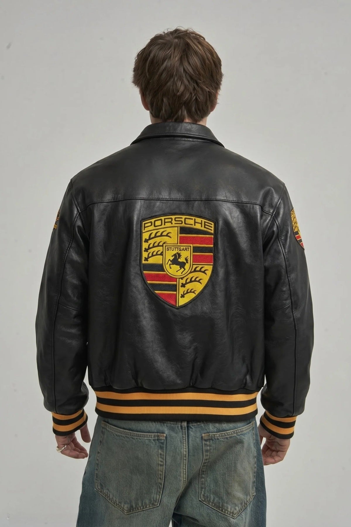 Black Porsche 993 Leather Jacket – Premium Racing Streetwear - Averon Racewear - View 2