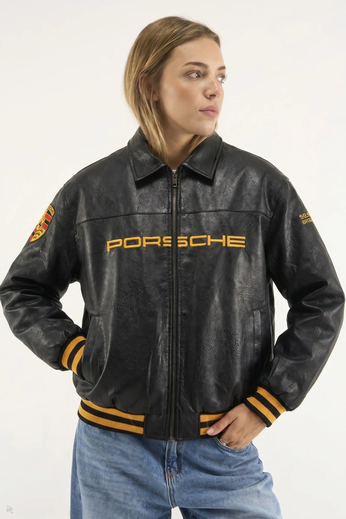 Black Porsche 993 Leather Jacket – Premium Racing Streetwear - Averon Racewear - View 3