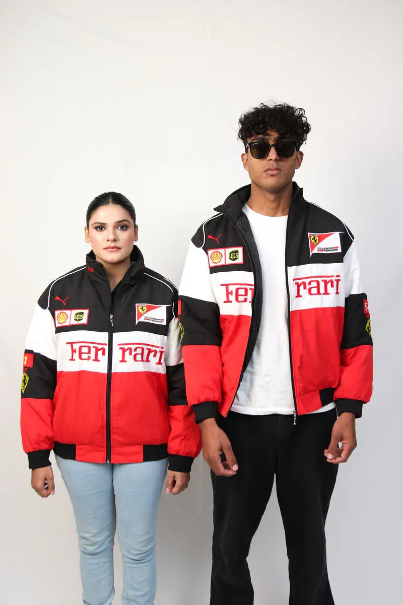 Tri Colour Ferrari F1 Jacket – Retro Racing Edition - Averon Racewear - View 1