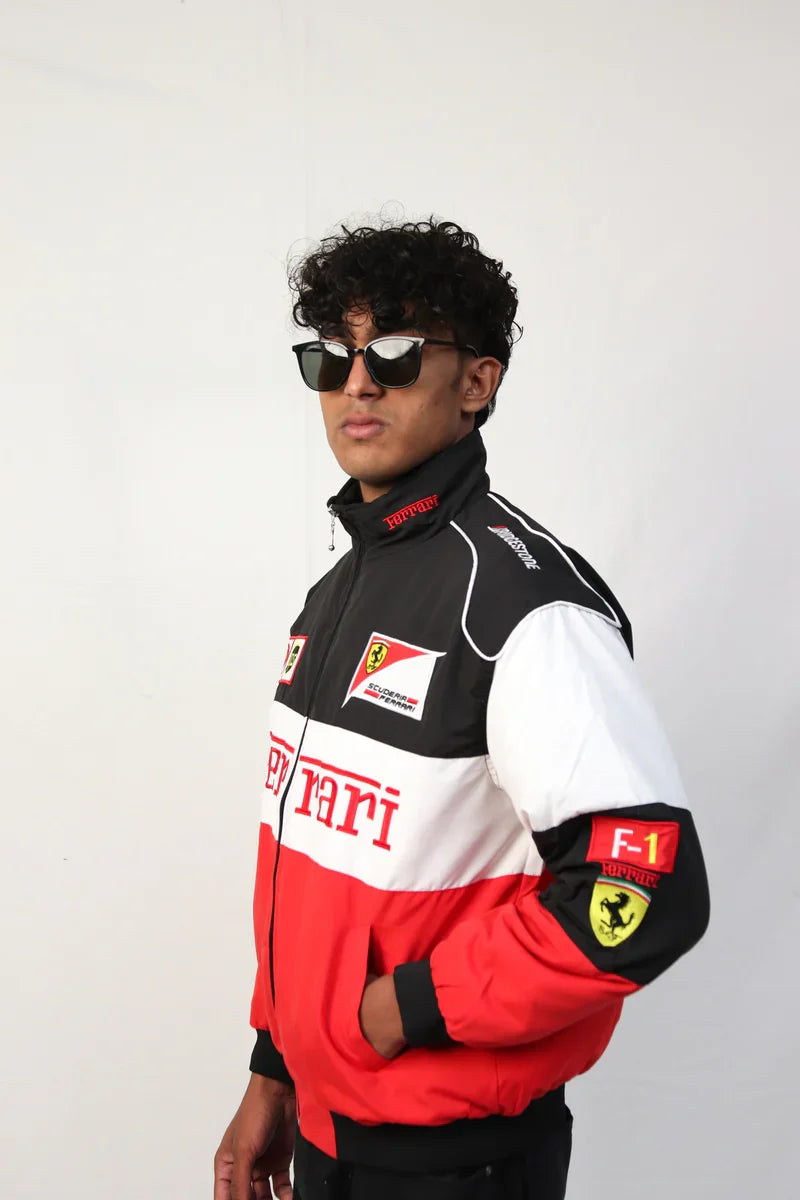 Tri Colour Ferrari F1 Jacket – Retro Racing Edition - Averon Racewear - View 2