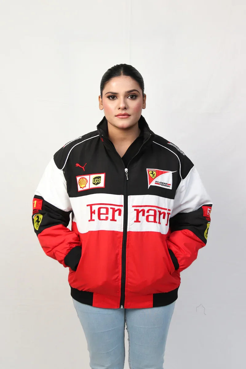 Tri Colour Ferrari F1 Jacket – Retro Racing Edition - Averon Racewear - View 3