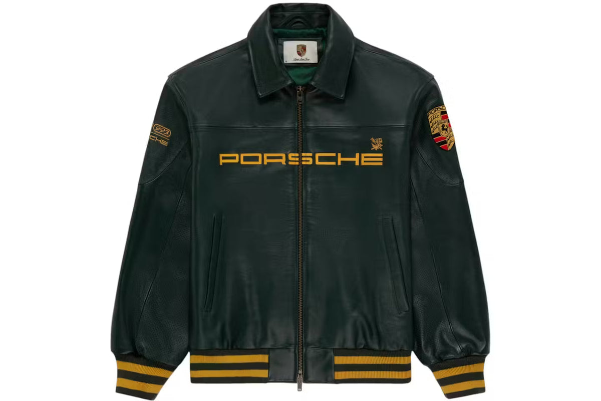 Premium Porsche 993 Leather Jacket | Unisex Vintage F1 Racing Bomber Green - Averon Racewear - View 1