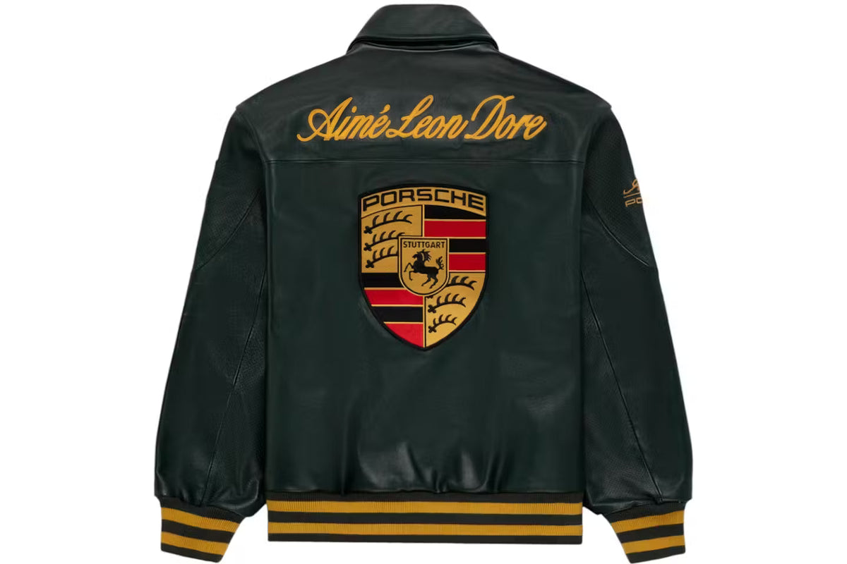Premium Porsche 993 Leather Jacket | Unisex Vintage F1 Racing Bomber Green - Averon Racewear - View 2