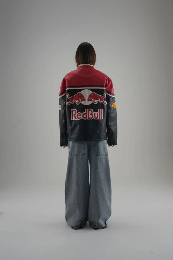 Red Bull Vintage F1 Racing Jacket – Red/Black Leather Edition - Averon Racewear - View 2
