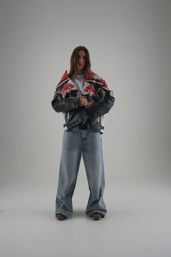 Red Bull Vintage F1 Racing Jacket – Red/Black Leather Edition - Averon Racewear - View 3