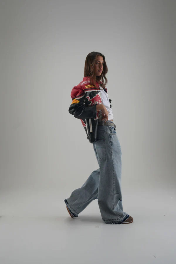 Red Bull Vintage F1 Racing Jacket – Red/Black Leather Edition - Averon Racewear - View 5