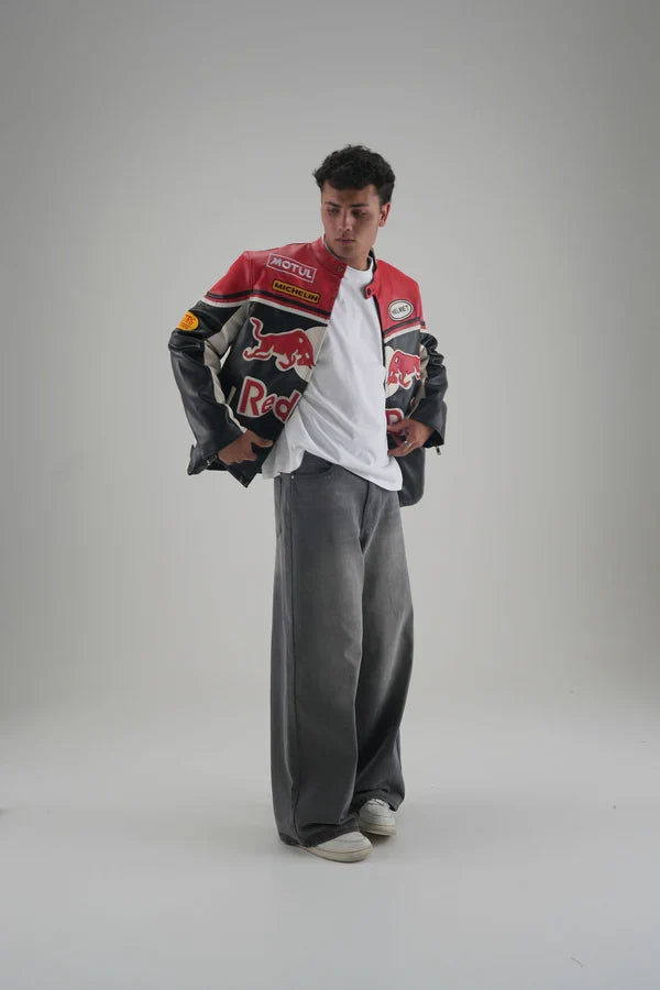 Red Bull Racing F1 Premium Leather Jacket – Vintage Biker Edition - Averon Racewear - View 3