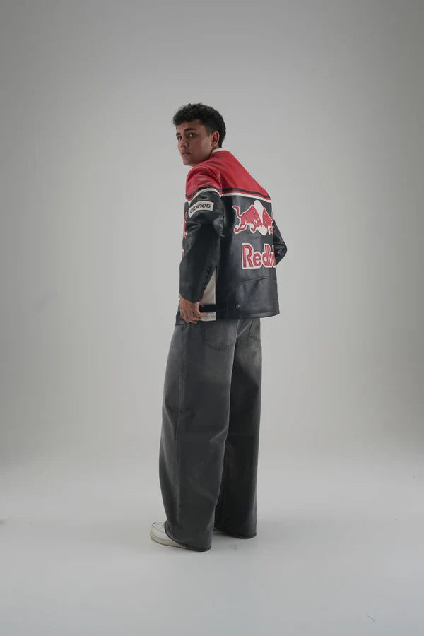 Red Bull Racing F1 Premium Leather Jacket – Vintage Biker Edition - Averon Racewear - View 4