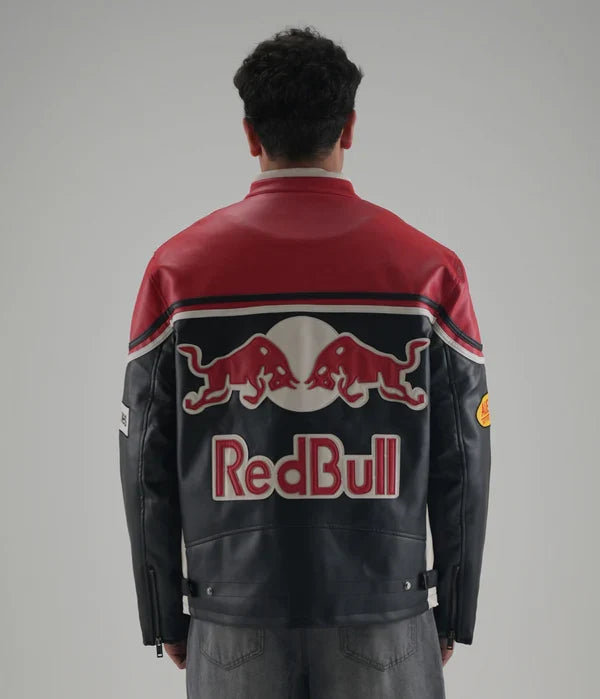 Red Bull Racing F1 Premium Leather Jacket – Vintage Biker Edition - Averon Racewear - View 5