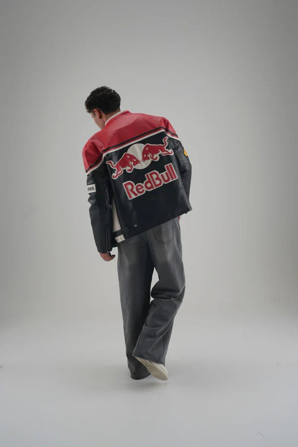 Red Bull Racing F1 Premium Leather Jacket – Vintage Biker Edition - Averon Racewear - View 6