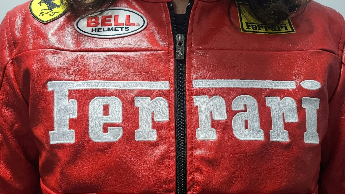 Red Ferrari F1 Leather Jacket – Vintage Unisex Racing Outerwear - Averon Racewear - View 4